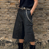 LUUUCAM Waxed Rivet Double-Knee Capri Shorts