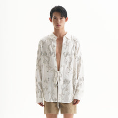 ORAL UTOPIA Ornate Sequin Embroidered Linen-Blended Tie Shirt