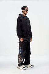ULIPERY Distressed Crinkled Hooded Jacket