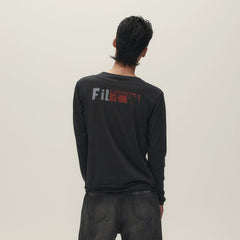 SAVAGEGROWTHWORLD Graphic Double-Layer Neckline Long-Sleeve Tee