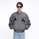 ASSEEN Horse Graphic Herringbone Bomber Jacket