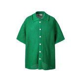 ME DA IGUAL Essential Striped Mesh Button-Up Half Shirt