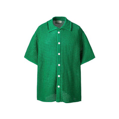 ME DA IGUAL Essential Striped Mesh Button-Up Half Shirt