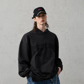 ORGANIC EMOTION Asymmetrical Hem LOGO Embroidered Hoodie