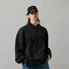 ORGANIC EMOTION Asymmetrical Hem LOGO Embroidered Hoodie