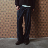 RICHILL Asymmetric Waist Pinstripe Pleated Wide-Leg Trousers