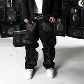 PCCVISION Skull Contrast-Stitch Embroidered Pants