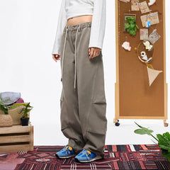 OVERLAPS Washed Drawstring Barrel-Leg Utility Pants