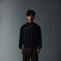 WHISTLEHUNTER Asymmetrical Zipper Rivet Mock Neck Light Sweatshirt