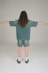URBAN+FOREST Washed Waffle Stand Collar Half Shirt