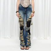 DND4DES×Faychui Grunge Heavy-Distressed Layered Flared Jeans