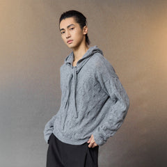 ALVNG AR ANTS Cable-Knit Tie-Neck Hooded Sweater