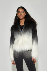 VANN VALRENCE Ombre V-Neck Faux Fur Jacket