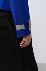 FACEONLAB Stand-Collar Metal-Shoulder Blazer Blue