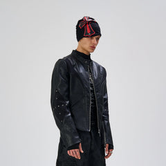 FLYERRER Structured Panel Faux Leather Biker Jacket