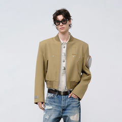 FACEONLAB Arm-Patched Bomber Jacket Khaki