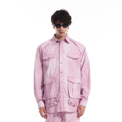 VANN VALRENCE Washed Multi-Pocket Striped Utility Shirt