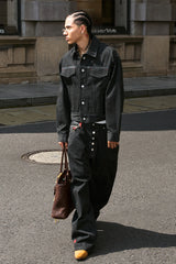 STEEPC Button Fly Wide-Leg Raw Selvage Jeans