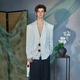 JIECHI Rose Embellished Draped Satin Blazer