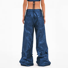 EMBRYO Metallic Devil Horned Wide-Leg Paneled Pants Blue