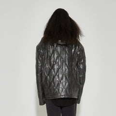 VANN VALRENCE Diamond-Embossed Faux Leather Hooded Puffer