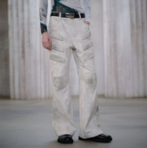 FACEONLAB Panel Armored Faux Leather Biker Pants White