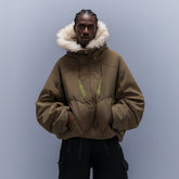 XIPHEVIL Faux Fur Trim Panel Puffer Jacket