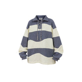 RELABEL Waffle-Knit Stripe Lace-Up Sweatshirt