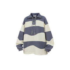 RELABEL Waffle-Knit Stripe Lace-Up Sweatshirt