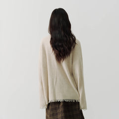 SAME FLOW Floral Embroidery Fringe-Hem Rib Cardigan