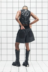 455EMBLE Layered Boxing PU Shorts