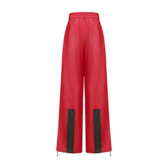 VANN VALRENCE Contrast Double-Knee Glossy Wide-Leg Pants