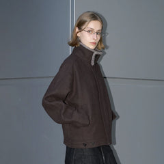 LABELROOM Modern Faux-Fur Collar Wool Jacket Brown