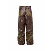PCCVISION Gothic Skull Stitch PU Pants Brown
