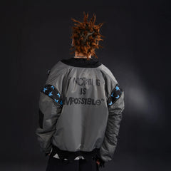 VENTUREK Retro Zipper-Spliced Raw Edge Bomber Jacket