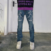 VINKID Dove Embroidered Distressed Stacked Jeans