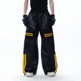 MOGONGSHE Contrast Stripe PU Wide-Leg Pants