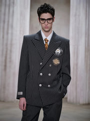 FACEONLAB Stripe Badge-Patch Double-Breasted Jacket