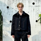 ESAIAS Totem Embroidered Velvet Panel Short Jacket
