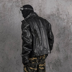 UNDERWATER Distressed Midnight Fang Faux Leather Biker Jacket