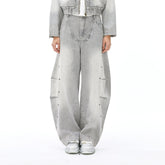 VANN VALRENCE Washed Riveted Curved-Seam Denim Pants