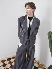 ASSEEN Pleated Panel Double-Breasted Blazer