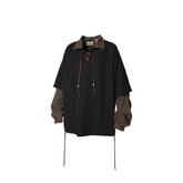 RELABEL Contrast Faux Layered Lace-Up Sweatshirt