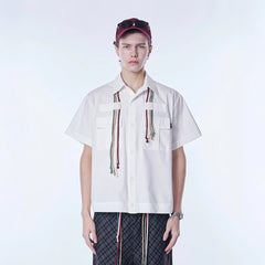 ASSEEN Cord Tassel Pocket Half Shirt