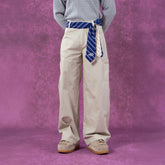 CLP Tie-Belt Multi-Pockets Stitched Pants