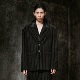 ILNya Nieternite Nifutur Corduroy Stripe Panel Satin Lapel Blazer