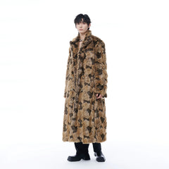 TUIMU Leopard Faux Mink Double-Breasted Coat
