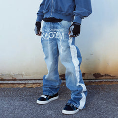 VINKID Washed Contrats Graphic Straight-Leg Jeans