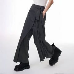 TUIMU Asymmetrical Wrap Pleated Wide-Leg Trousers
