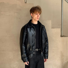 ESAIAS Retro Button-Up Faux Leather Puffer Jacket